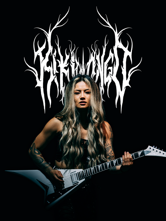 Kiki Wong Signed 18"x24" Poster - Performing Live Jackson MJ Series Rhoads RRT White V - Full Color